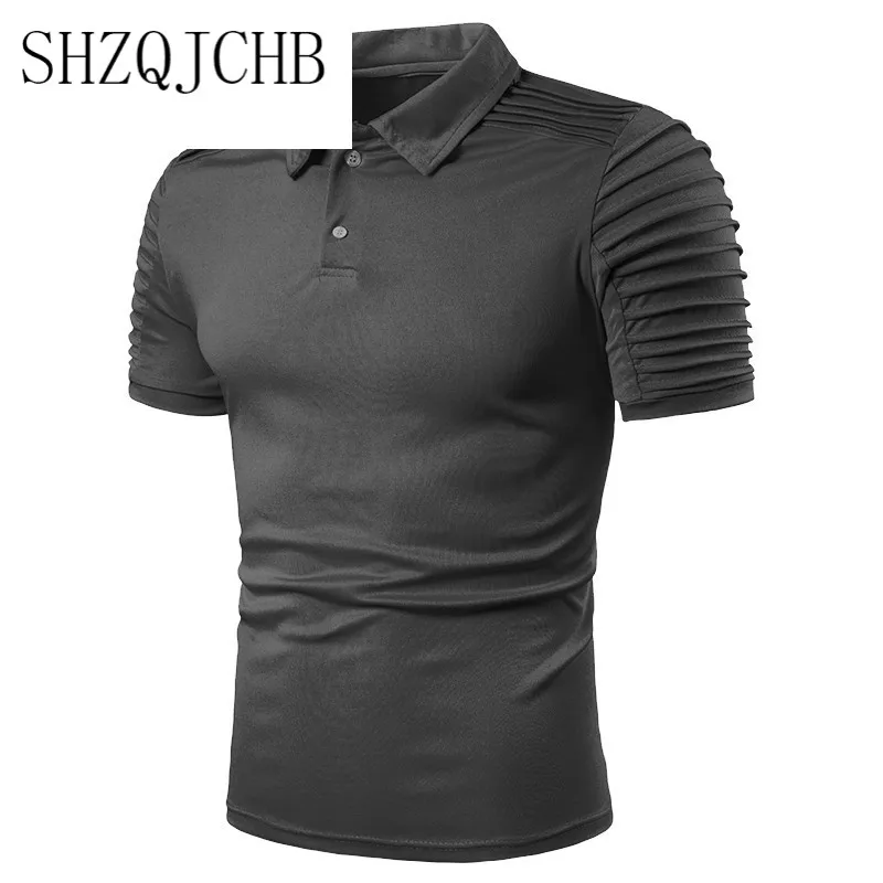 

New 2021 Men's Slim Fit Pleated Shirts Summer Casual Short Sleeve Shirts Male Solid Color White Black Blue Shirt Tops M-3XL