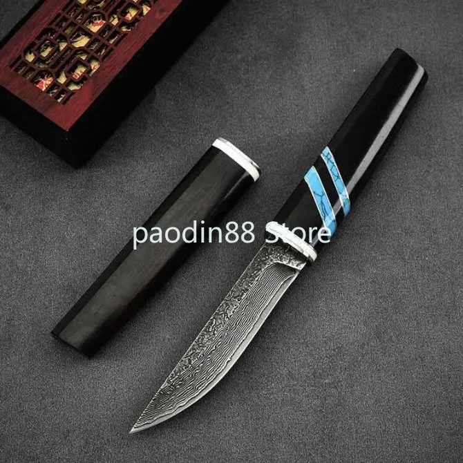 Фиксированный нож Katana с ножом из дамасской стали ручка черного дерева походный