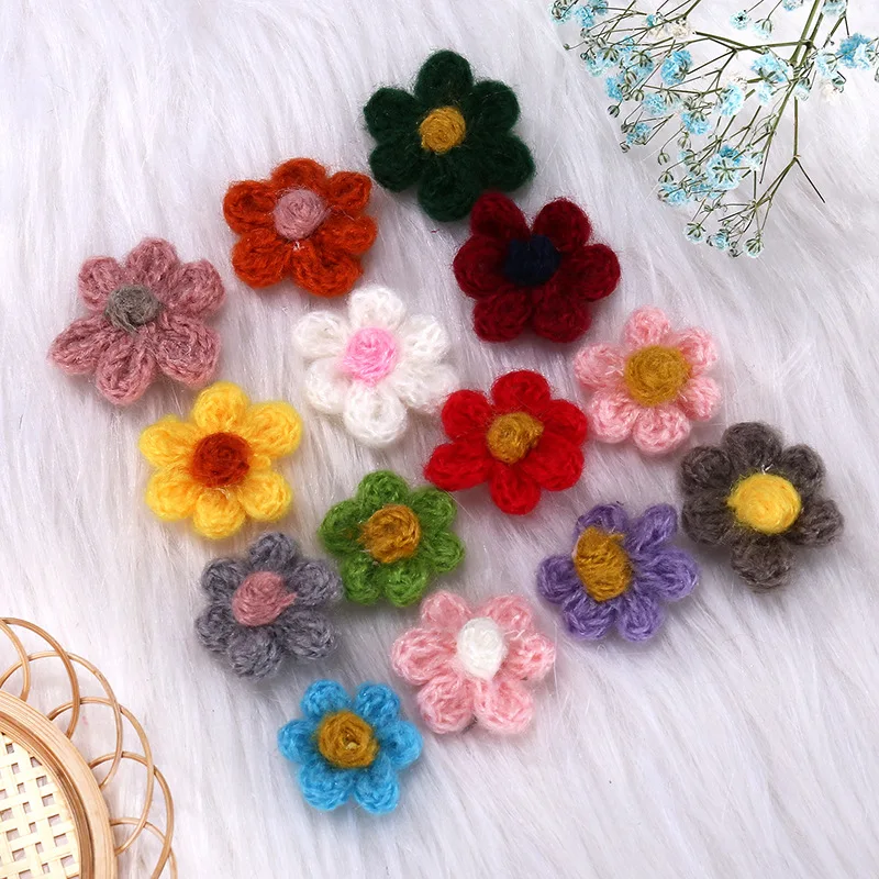 

10pcs Handmade 6 Petals Flowers Wool Patches For Clothing Children's Hair Accessories Shoes Socks Diy Decorative Materials