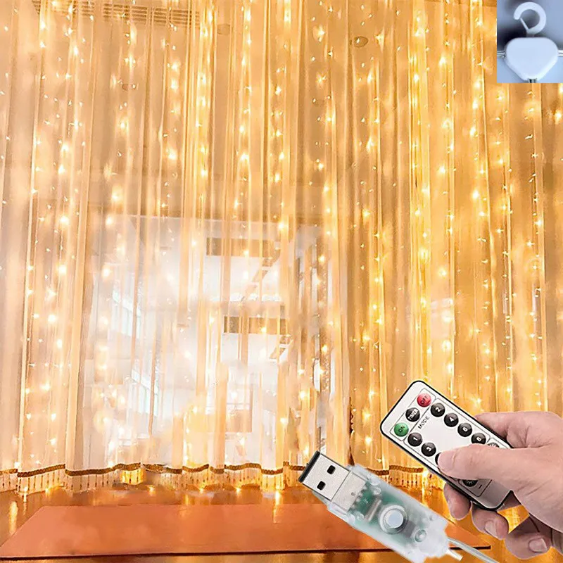 

3M LED Curtain Garland USB Fairy String Lights Night Remote Control Lighting 2021 New Year Decoration Home Bedroom Decor Light