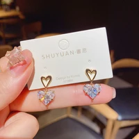 2021 trendy fashion womens zircon crystal heart pendant earrings christmas elegant decoration jewelry gift