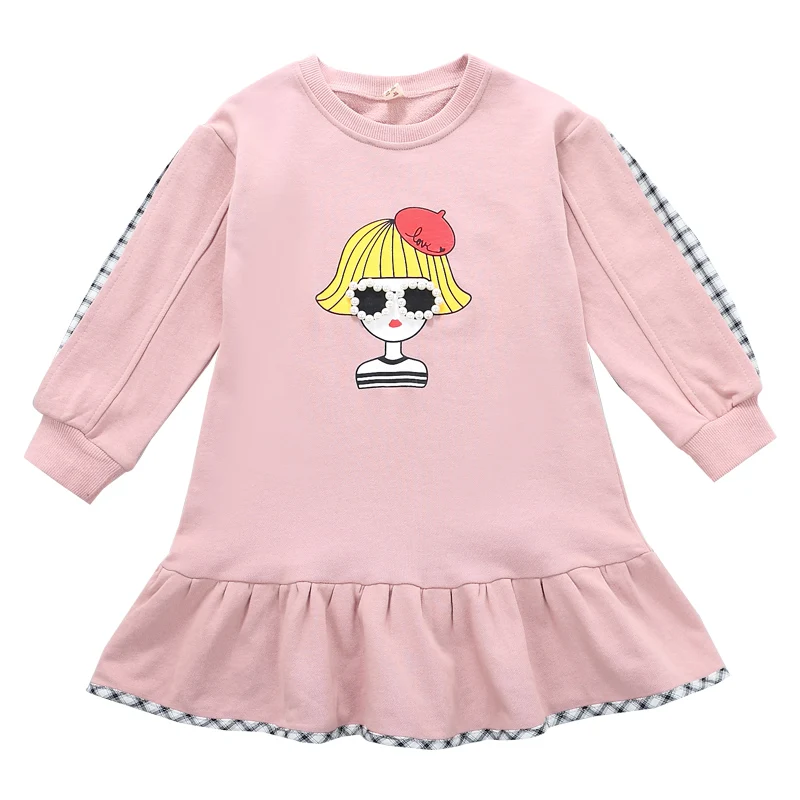 

New 3-13 Years Old Children's Clothing Girls Cartoon A-Line Dresses O-neck Long Sleeve Spring and Autumn Kids Casual Clothes