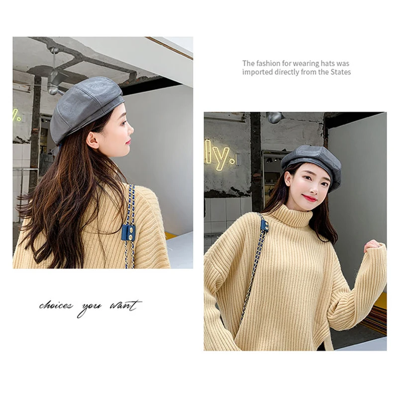 Берет Foux осенне-зимний женский из искусственной кожи Однотонный черный