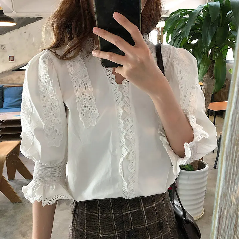 Блузка Alien Kitty Женская в стиле пэчворк белая|Рубашки| |