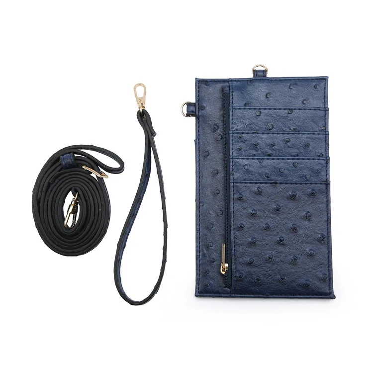 Ostrich Blue Страусиная сумка для телефона Женский кошелек-чехол для телефона из кожи питона Чехол-держатель для карт шейный кошелек - Цвет: Ostrich Blue