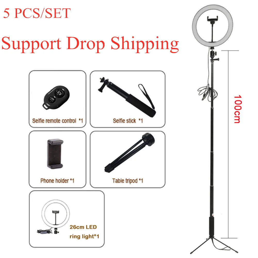 

10" Selfie Ring Light with Tripod 360-degree Rotatable Ball Head Stabilizer Dimmable USB Ring Light for Photography Streaming