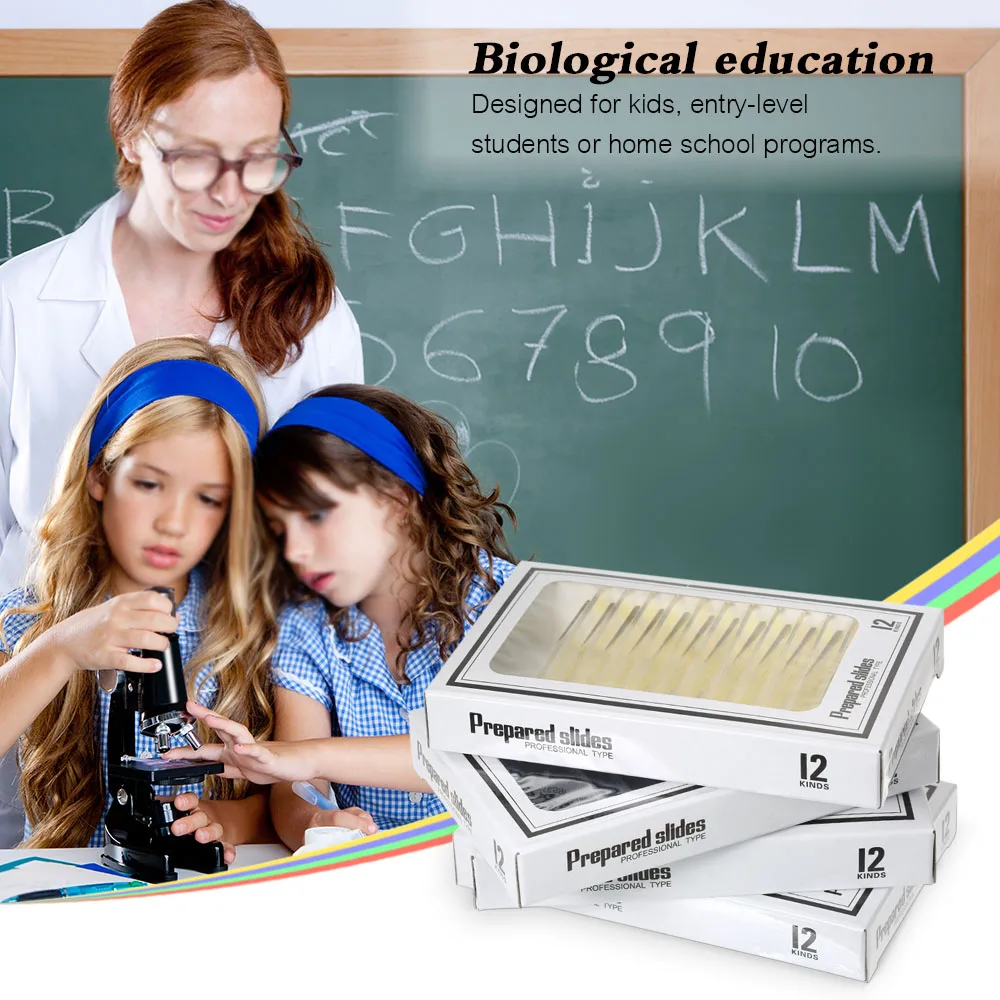 48pcs Plastic Microscope Slides Animals Insects Plants Issue Sample Specimens Set with Color Labels for Kids Students | Инструменты