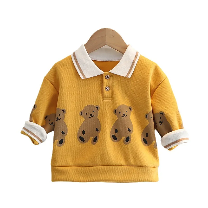 

Толстовка с длинным рукавом для мальчиков и девочек, свитшот с отложным воротником на весну и осень, детская одежда для мальчиков, футболка ...