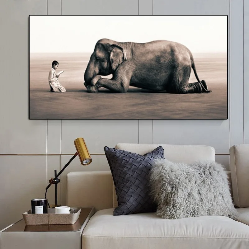 

Modern Animal Painting Kid And Elephant Wall Art Canvas Painting Wall Decoration Posters And Print Pictures For Home Decor