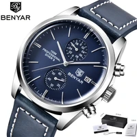 benyar classic fashion elegant chronograph watch for men 100m waterproof diver mens sports watches leather quartz wristwatch new
