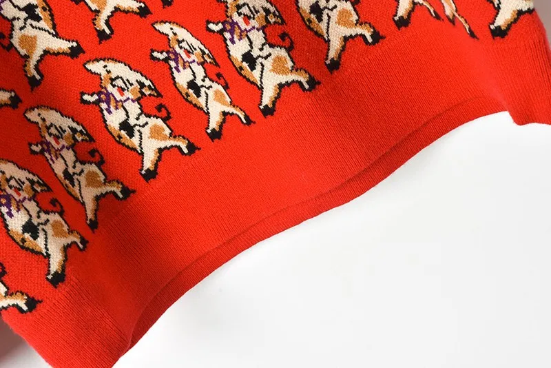 Womens Winter Sweaters 2020 Cotton Piggy Jacquard Knit Pullover Sweater Jumpers Women Fashion Red V Neck Sueter Mujer | Женская одежда