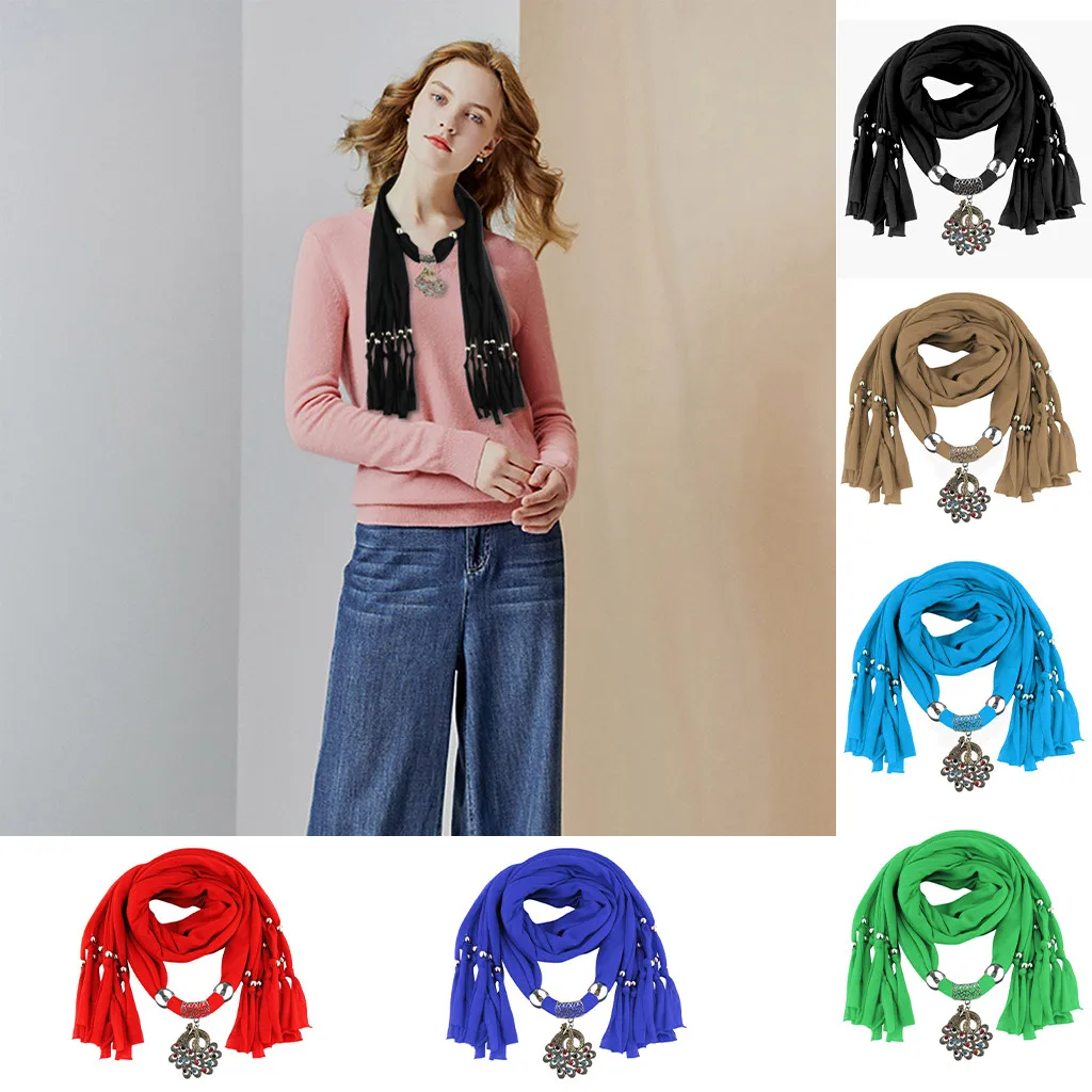 Весна Зима полиэстер шарф женский сплав павлин кулон кисточкой подвеска с