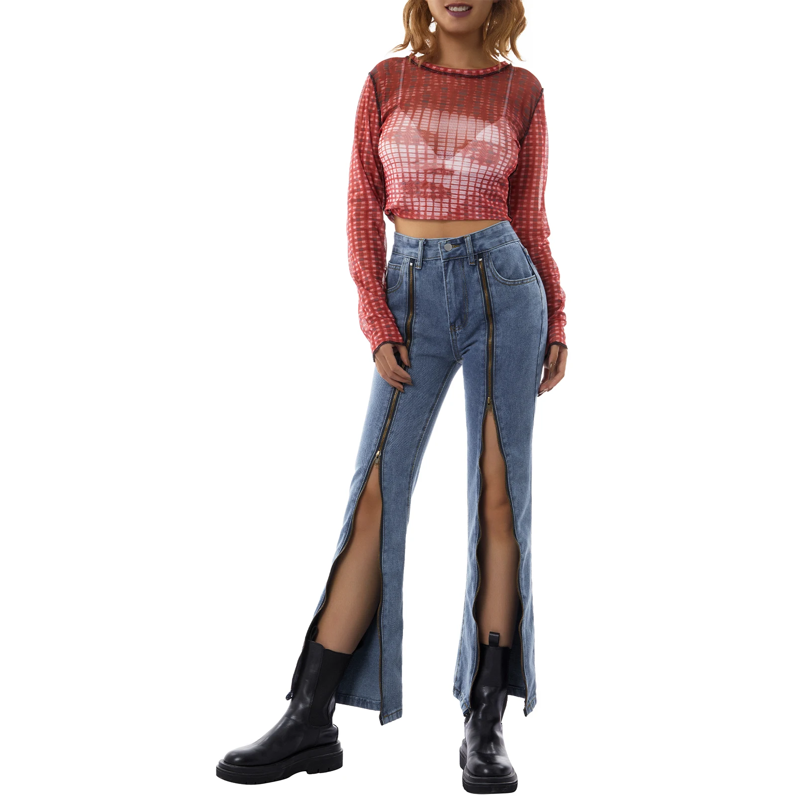 

2021 Women New Clothing Pocket Button Denim Jeans Zipper Metal Split Hem Middle Waist Casual Party Street Loose Sliming Pants