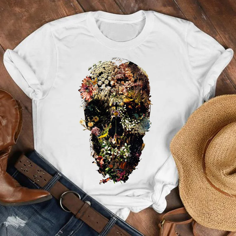

Women Lady Floral Camouflage Horror Face Fashion Cute 90s Shirt Clothes Womens Top Female Print T Tshirt Tee Graphic T-shirt