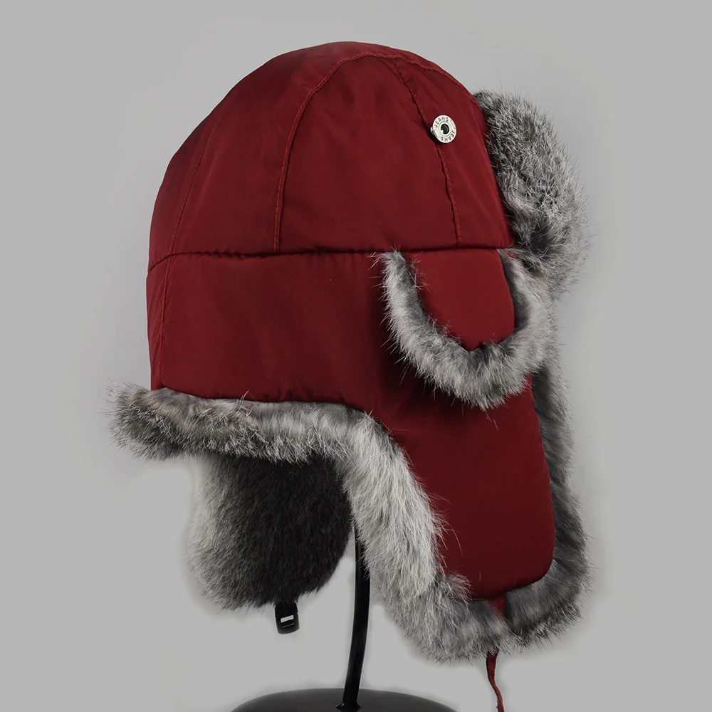 red and grey fur MS. MinShu шапка из меха кролика рекс зимняя Лыжная шапка унисекс из натурального кроличьего меха шапка-ушанка из натурального меха шапка-бомбер для мужчин и женщин - Цвет: red and grey fur