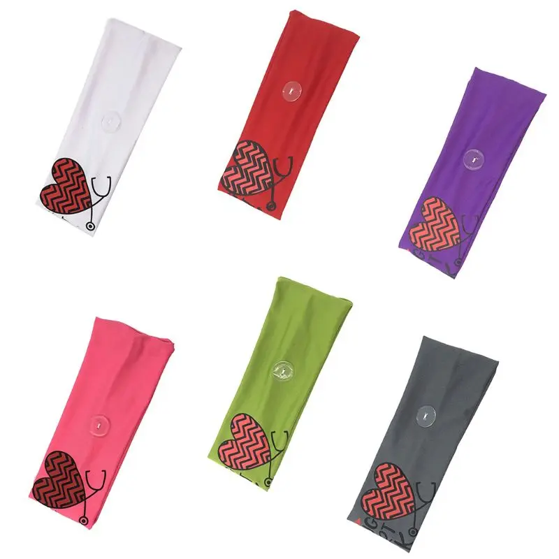 

Unisex Cartoon Heart Letters Printed Headband with Buttons Face Mask Holder Milk Fiber Headwrap Protect Ear Sport Turban