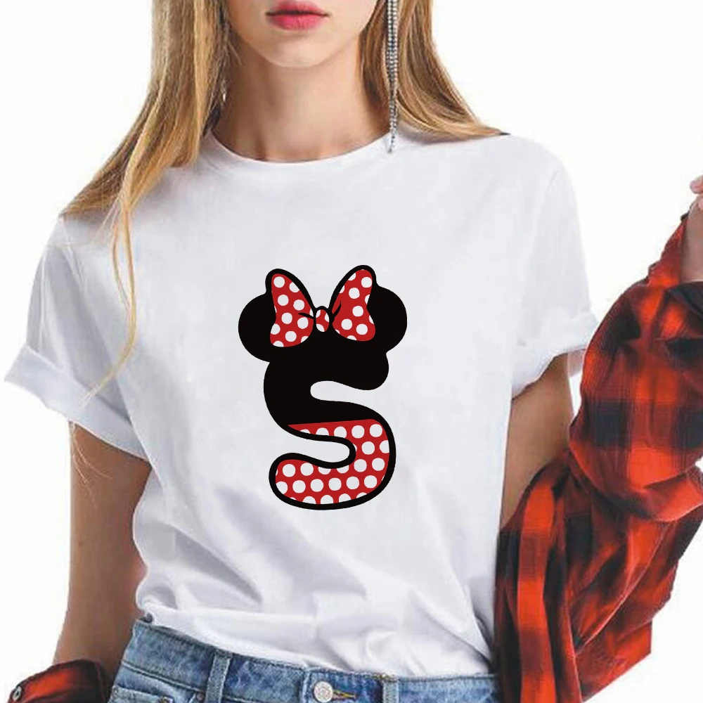 

Disney Womens Letter Combination Tshirt Femme Ulzzang Fashion Vintage Harajuku Plus Size White Top 2021 New Summer Ropa Mujer