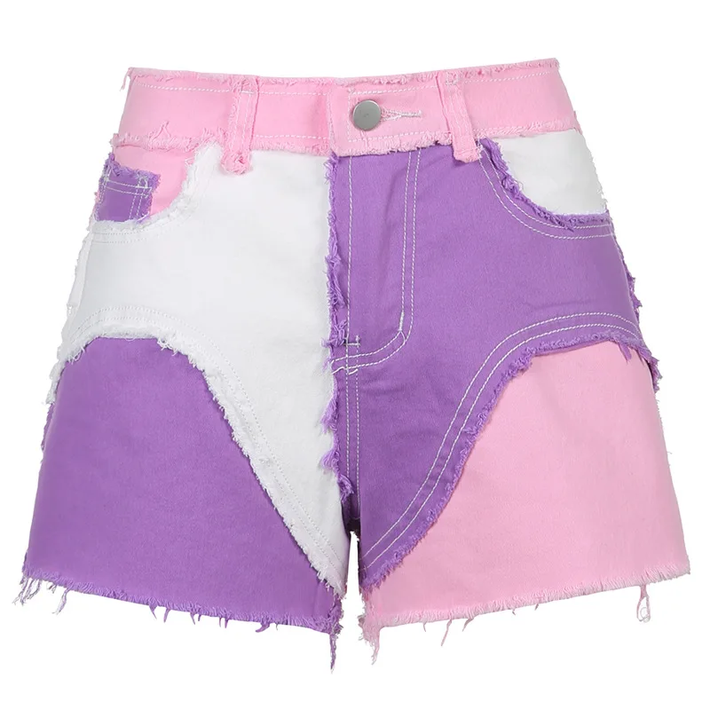 

BONJEAN Patchwork Jeans Shorts for Women 2021 Summer Bottom Mid-Waist Ladies Clothing Casual Denim Shorts Straight Shorts BJ3649