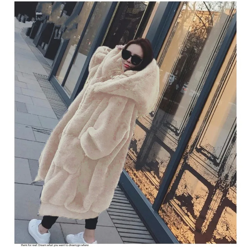 

Winter Plus Size Faux fur jacket Women Solid Color Casual Loose Fashion Thicken warm Hooded Overcoat female 3XL mujer Chaqueta