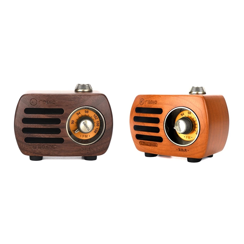 

2x Wood FM SD MP3 Bluetooth перезаряжаемый радиоприемник с динамиком, R818 (ореховое дерево и вишня)