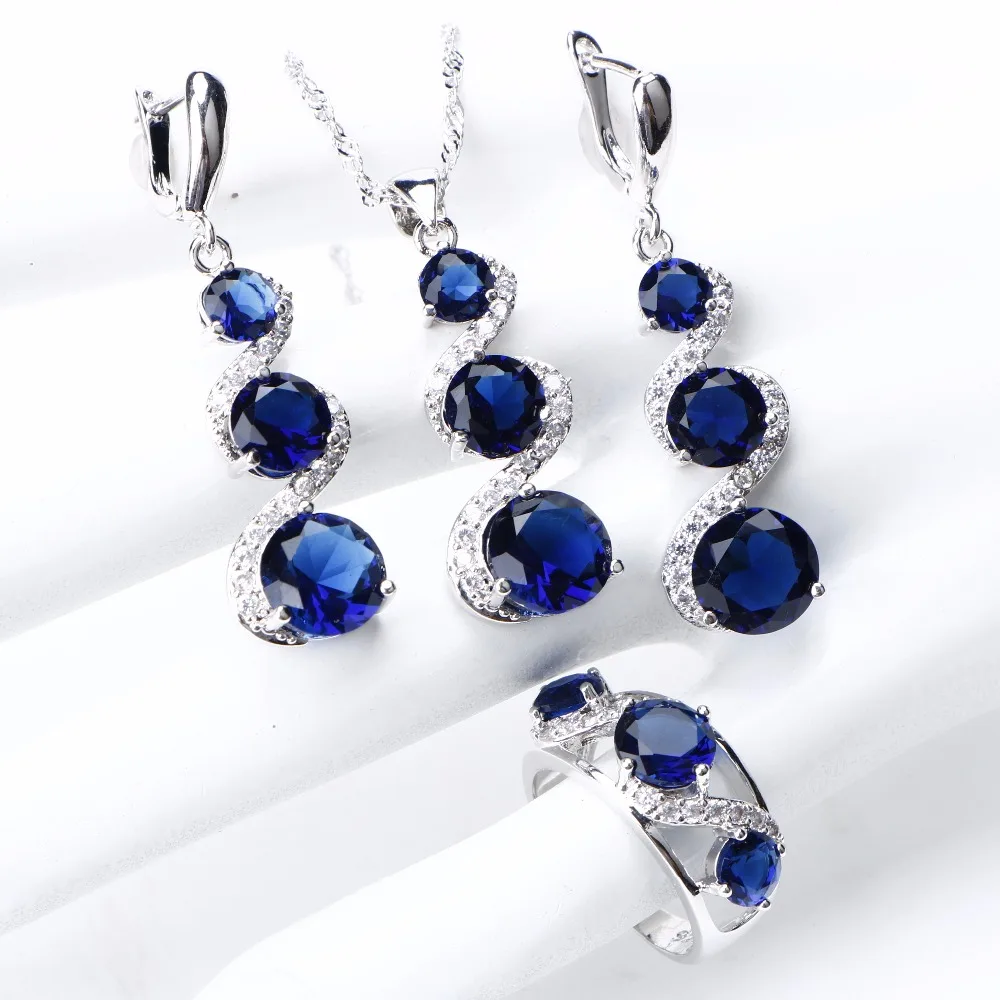 Набор украшений для женщин из серебра 925 пробы свадебный браслет с голубыми