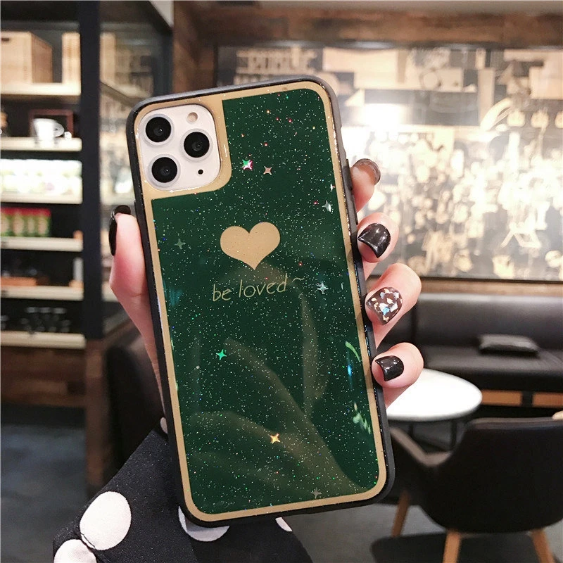 Бургундский Изумрудный Блестящий Мягкий Силиконовый ТПУ чехол с сердечками и