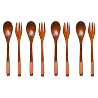 8 pcs wooden 9 inchjapanese spoon fork set kitchen tableware natural wood cutlery wooden dinner cutlery set