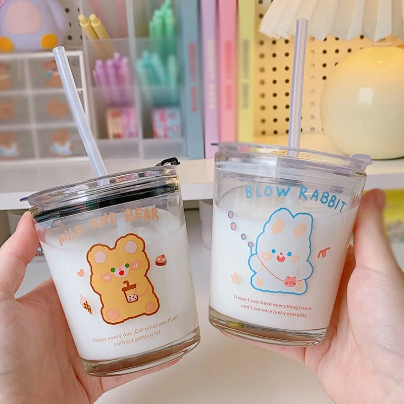 

Simple Frosted Glass Cup Cute Sheep Printed Water Bottle Anti-scalding Milk Cup Durable Coffee Mug Transparent Drinkware