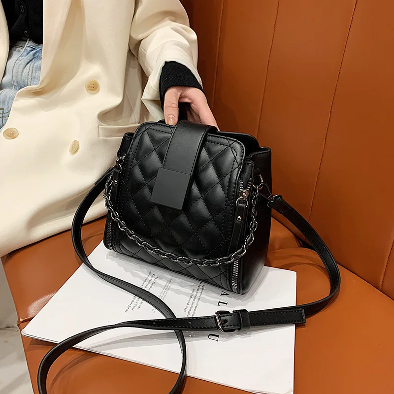 

European and American Women's Large-capacity Tote Bag Rhombic Bucket Bag 2020 Autumn and Winter New One-shoulder Diagonal Bag