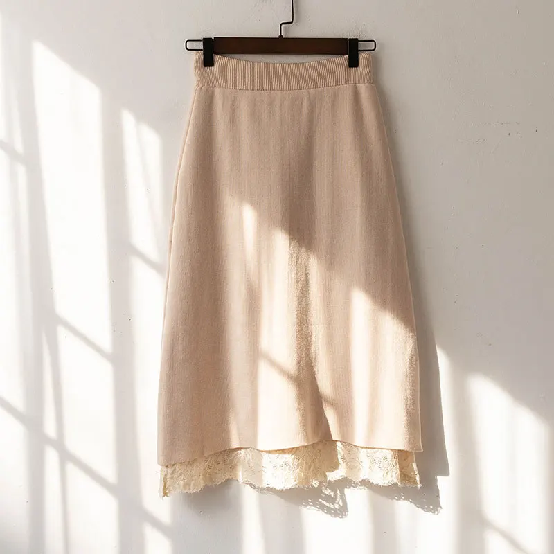 2019 High Waist Knitted Two Side Wear Women Winter Midi Lace Skirt Chic Autumn Thick Faldas Jupe Femme Saia | Женская одежда