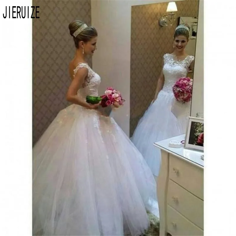 JIERUIZE бальное платье Свадебные платья с круглым вырезом без рукавов Сексуальная