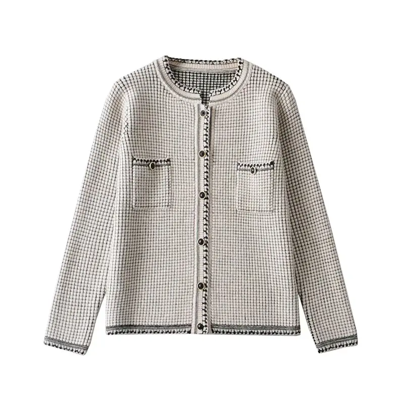 

Willshela Women Fashion Plaid Knitted Single Breasted Cardigan Long Sleeves O-Neck Female Knit Sweater Jacket Chic Tops