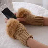 knitted fingerless gloves fur mittens winter soft warm thicken women half finger cold proof girl