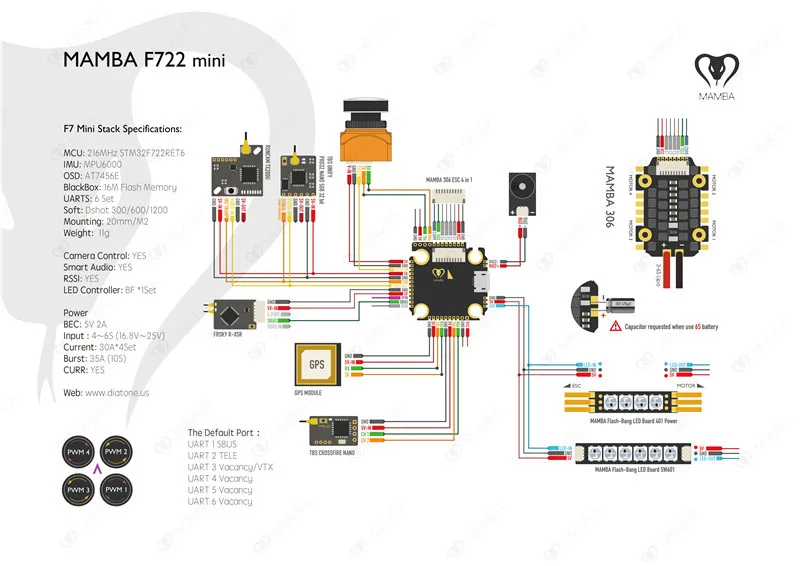 Diatone MAMBA F405 Mini MK2/F722/F722S Betaflight Полетный контроллер и F40 40A/F25 50A бесщеточный ESC для радиоуправляемого дрона запчасти