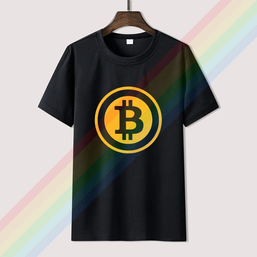 Футболка BTC Биткоин валюта желтый круглый логотип для мужчин и женщин Лето 100%