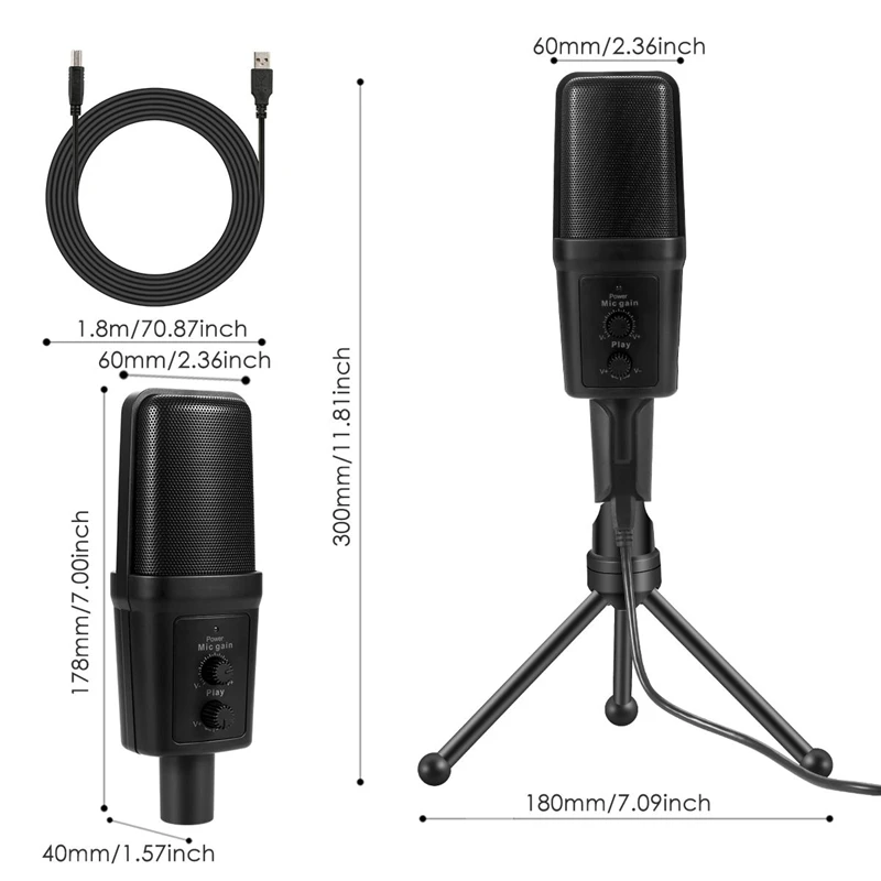 

SF-970 Wired Microphone USB Condenser Sound Recording Mic with Stand for Chatting Singing Karaoke Laptop Skype