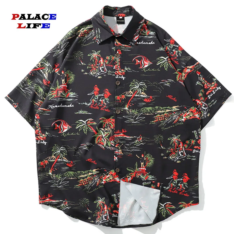 Гавайская пляжная рубашка с принтом пальмы мужские повседневные Летние