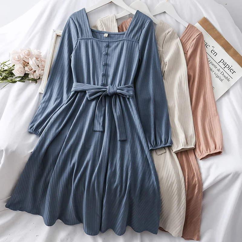 2019 Новое модное женское однотонное с длинным рукавом цветное платье вечернее