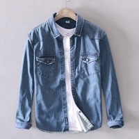 pure color shirt with cotton pocket decoration fashion slim shirt jacket new autumn and winter mens denim long sleeved shirt