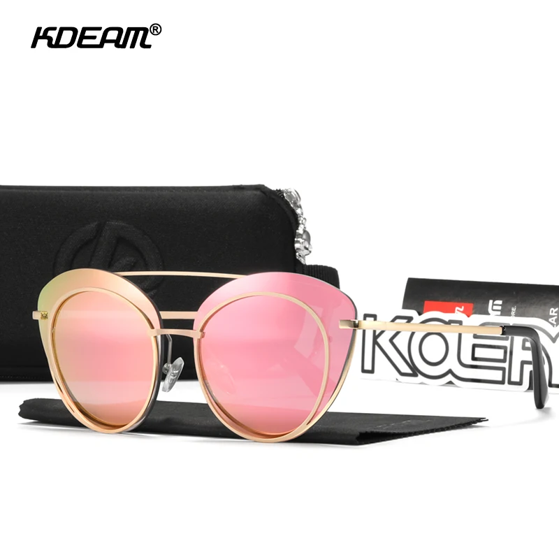

KDEAM Cat Eye Sunglasses Women Pink Mirror Shades For Ladies Oversized Sun Glasses With Hard Case Sticker Clean Cloth Manual