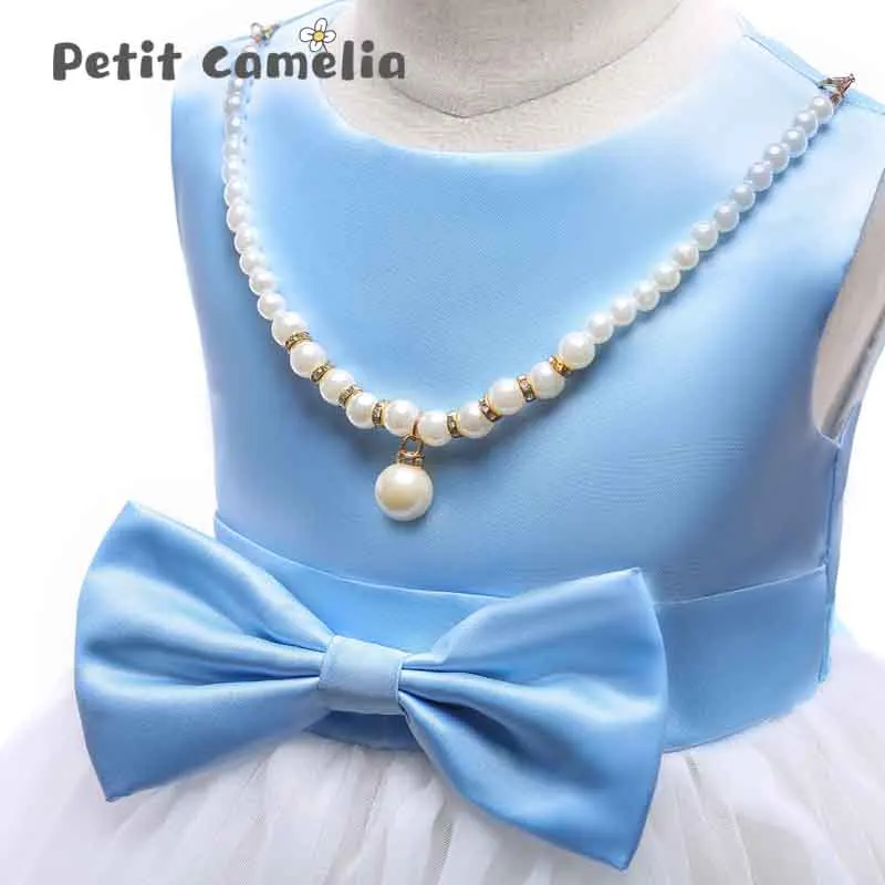 Платье для девочек летнее Сетчатое газовое платье с вышивкой и бантом без