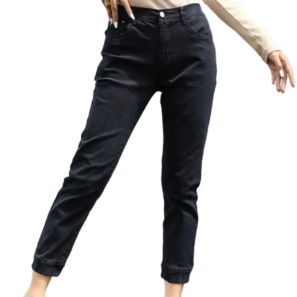 

2021 Women Trousers Ankle-Length Bandage Cuffs Elastic Waist Long Pants Shrink Resistant Fashion Women Jeans Pencil Pants