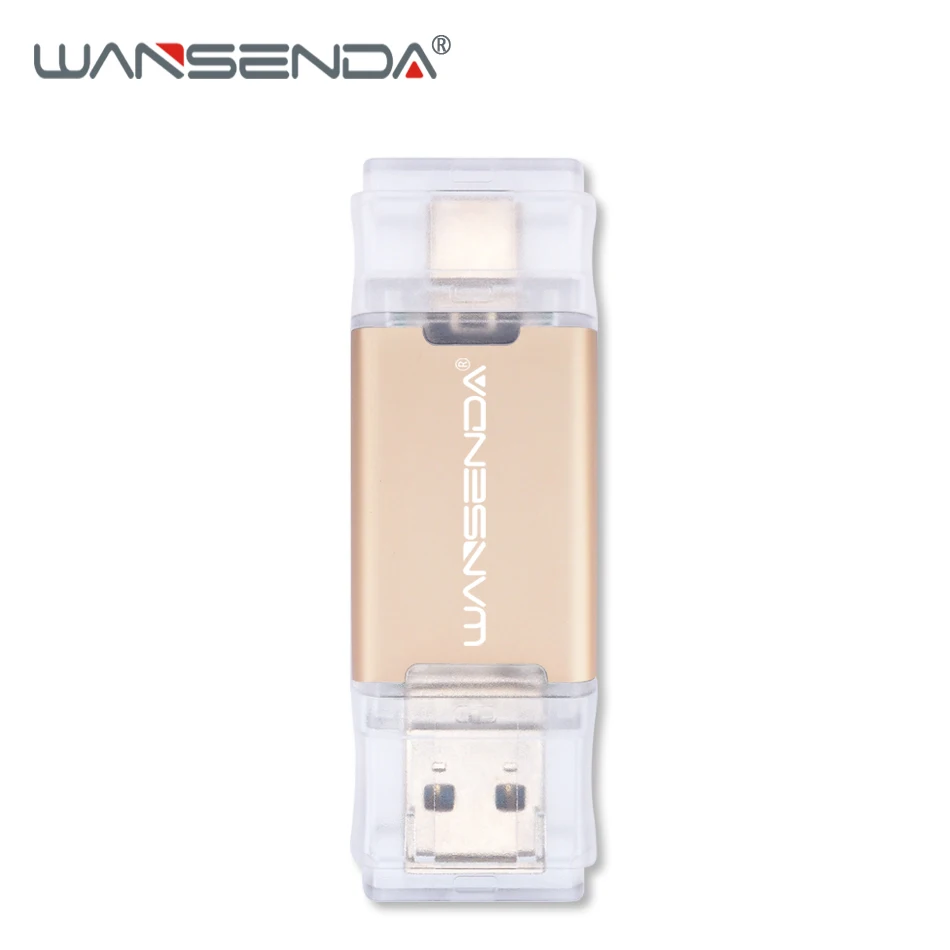 Золотой WANSENDA 2 в 1 TYPE-C USB3.0 USB флеш-накопители 256 ГБ 128 Гб 64 ГБ 32 ГБ 16 ГБ флеш-накопитель для Android/PC Внешний usb-накопитель - Цвет: Золотой