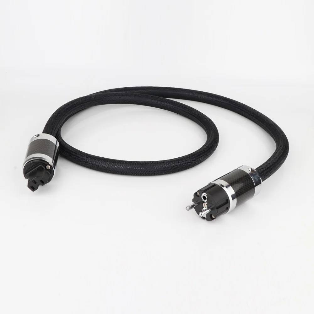 

1 Piece Hi-End PCOCC Copper Power Cable hifi Audio Power Cord Cable With Carbon Fiber Rhodium Plated Ac US/EU Power Plug