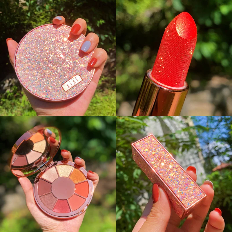 Подарочная коробка палитра теней для век + губная помада набор макияжа в подарок