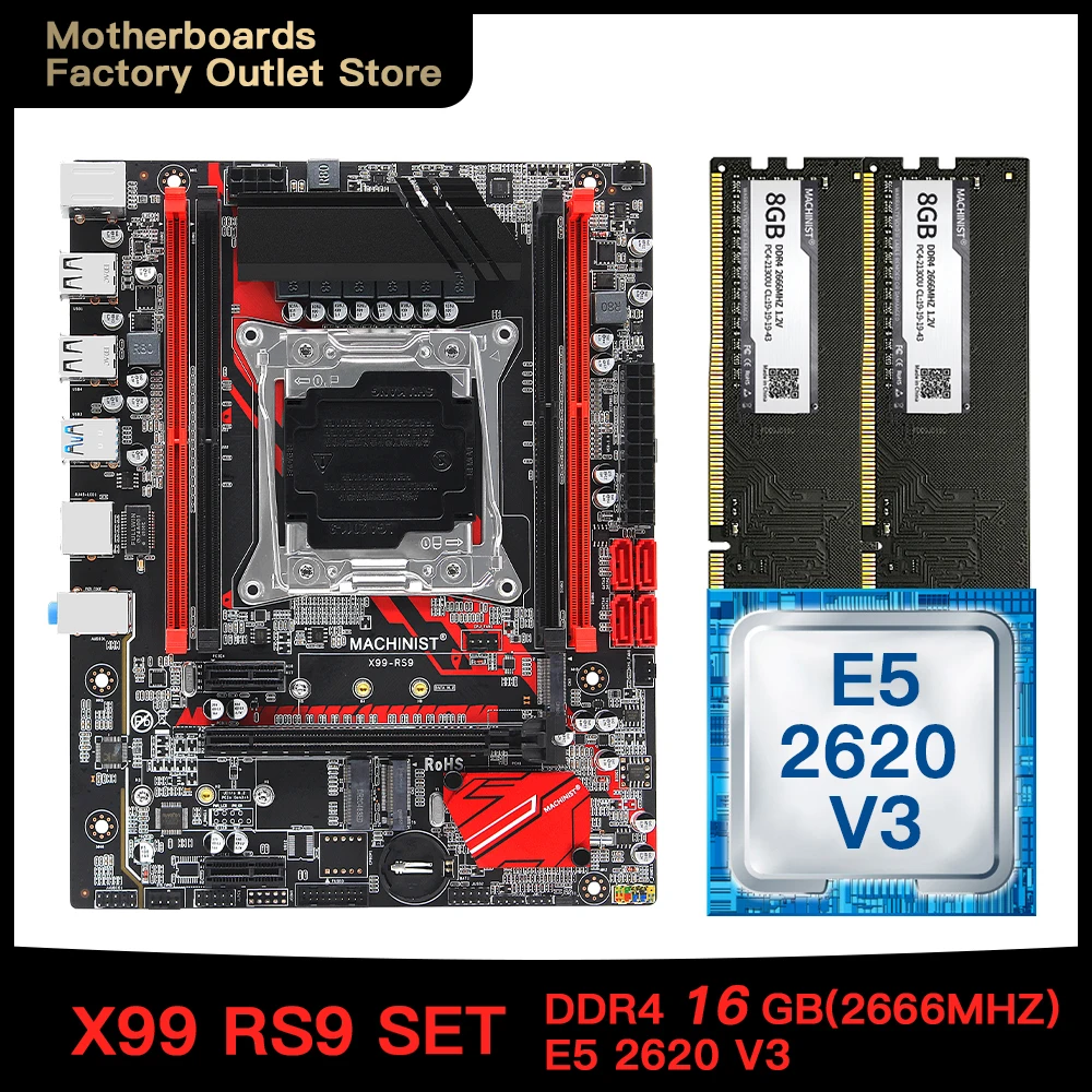 Bestellen X99 Motherboard LGA 2011-3 Set Kit Mit Intel Xeon E5 2620 V3 Prozessor DDR4 16GB(2*8GB) 2666mhz RAM Speicher M-ATX X99-RS9
