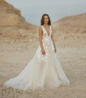 Винтажные пикантные свадебные платья в стиле бохо с V-образным вырезом и 3D аппликацией, пляжные богемные свадебные платья, трапециевидный халат для невесты с открытой спиной