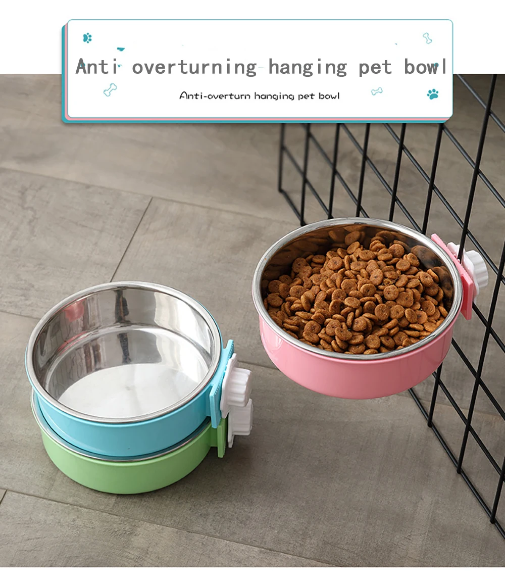 

Dog Bowl, Removable Stainless Steel Hanging Pet Cage Bowl Food & Water Feeder Coop Cup for Cat, Puppy, Birds, Rats, Guinea Pigs