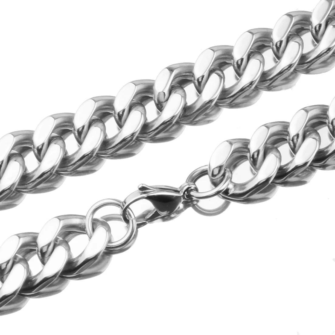 

13mm Wide Trendy 316L Stainless Steel Polished Silver Color Cuban Curb Chain Mens Womens Necklace Or Bracelet 7-40" Optional