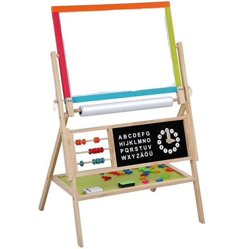 

Multifunction Kids Wooden Blackboard Children Art Education Easel Learning Board With Magnetic Whiteboard Double Sided Easel